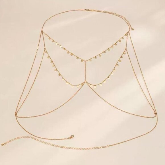🆕 Women Gold Trendy Body Chain Crystal Rhinestone Boho Sexy Bikini Jewelry Gift - Picture 4 of 7